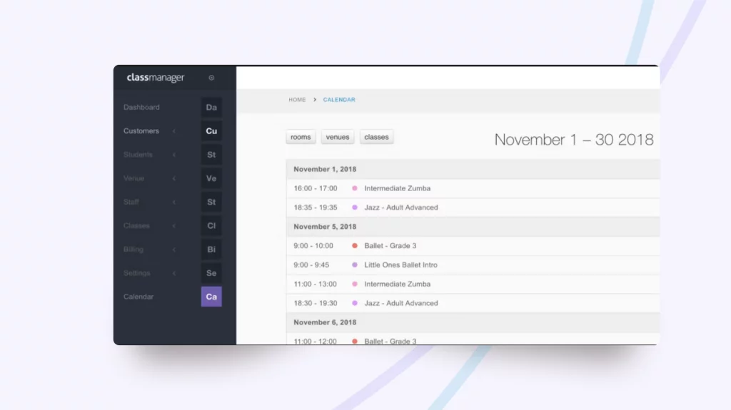 Class Manager dance booking software